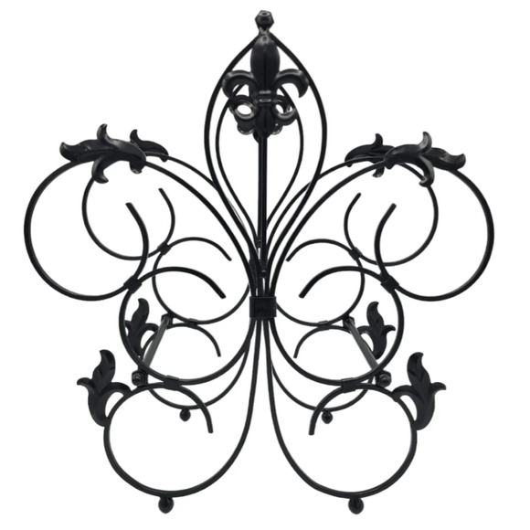 Black Metal Wine Rack Bottle Holder Fluer de Lis Countertop Tabletop Wine Rack - Picture 1 of 12